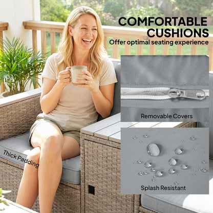 5 Piece Rattan Garden Furniture Set w/ Storage Table, Dark Grey