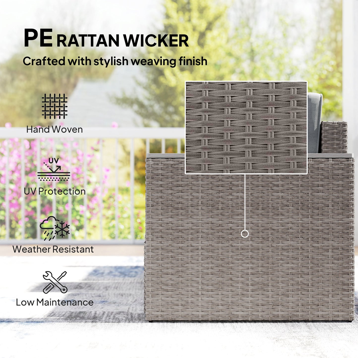 5 Piece Rattan Garden Furniture Set w/ Storage Table, Dark Grey