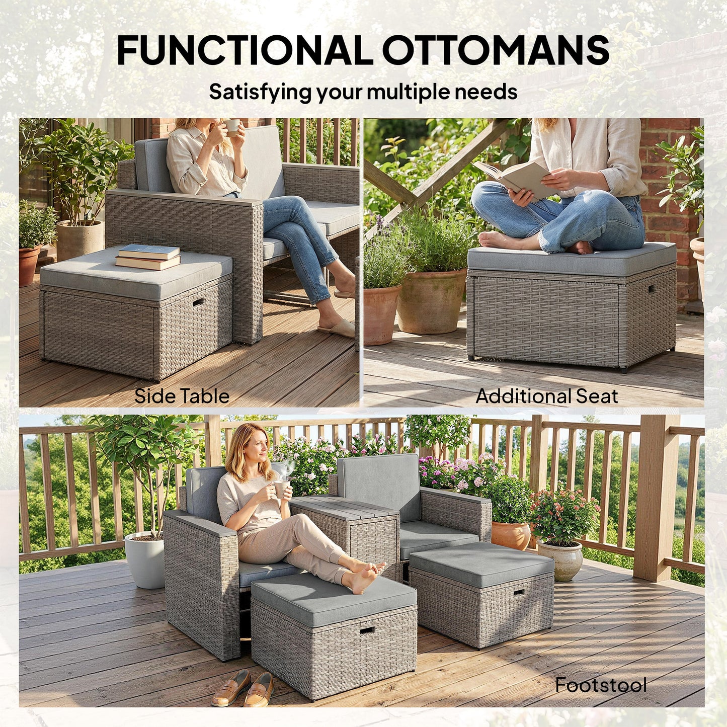 5 Piece Rattan Garden Furniture Set w/ Storage Table, Dark Grey