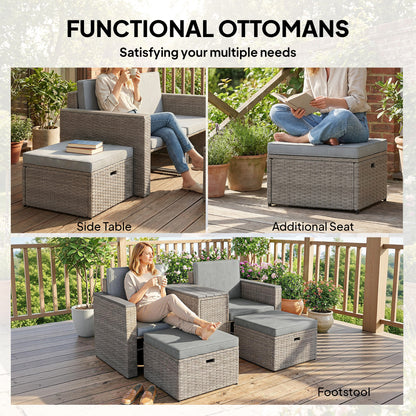 5 Piece Rattan Garden Furniture Set w/ Storage Table, Dark Grey