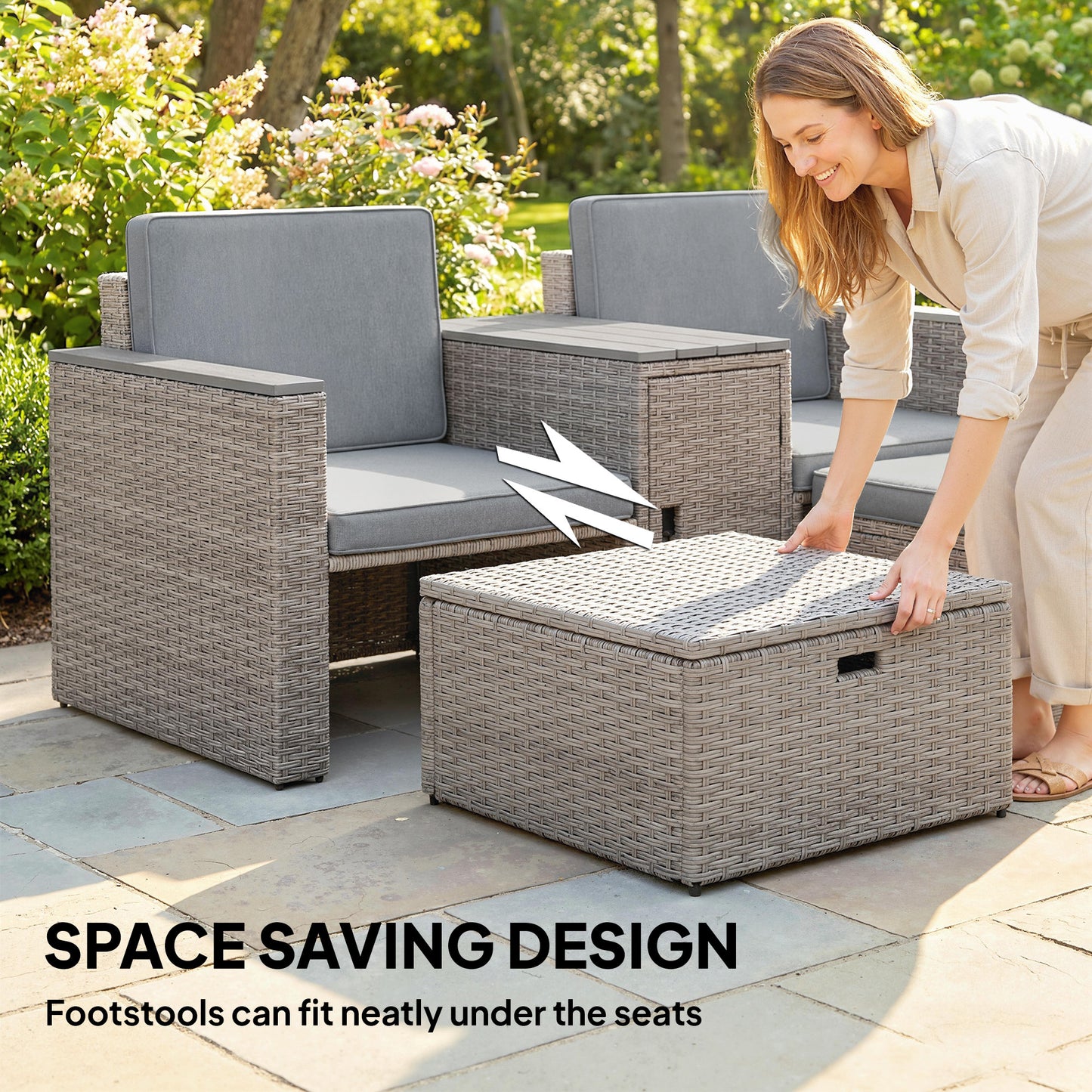 5 Piece Rattan Garden Furniture Set w/ Storage Table, Dark Grey