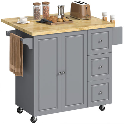 Rolling Kitchen Island, Kitchen Storage Trolley w/ Drop Leaf, Drawers