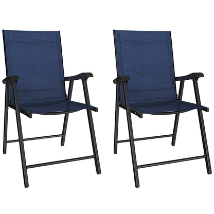 Folding Garden Chairs Set of 2 with High Back, Armrests, Navy Blue
