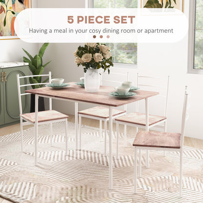 5 Piece Dining Table and Chairs Set, Space Saving, Brown and White