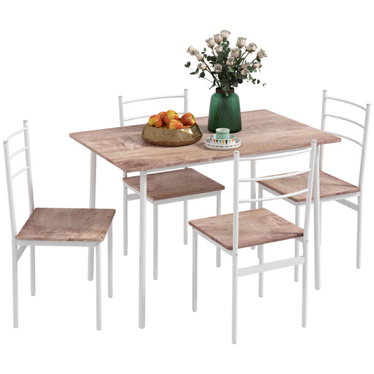 5 Piece Dining Table and Chairs Set, Space Saving, Brown and White