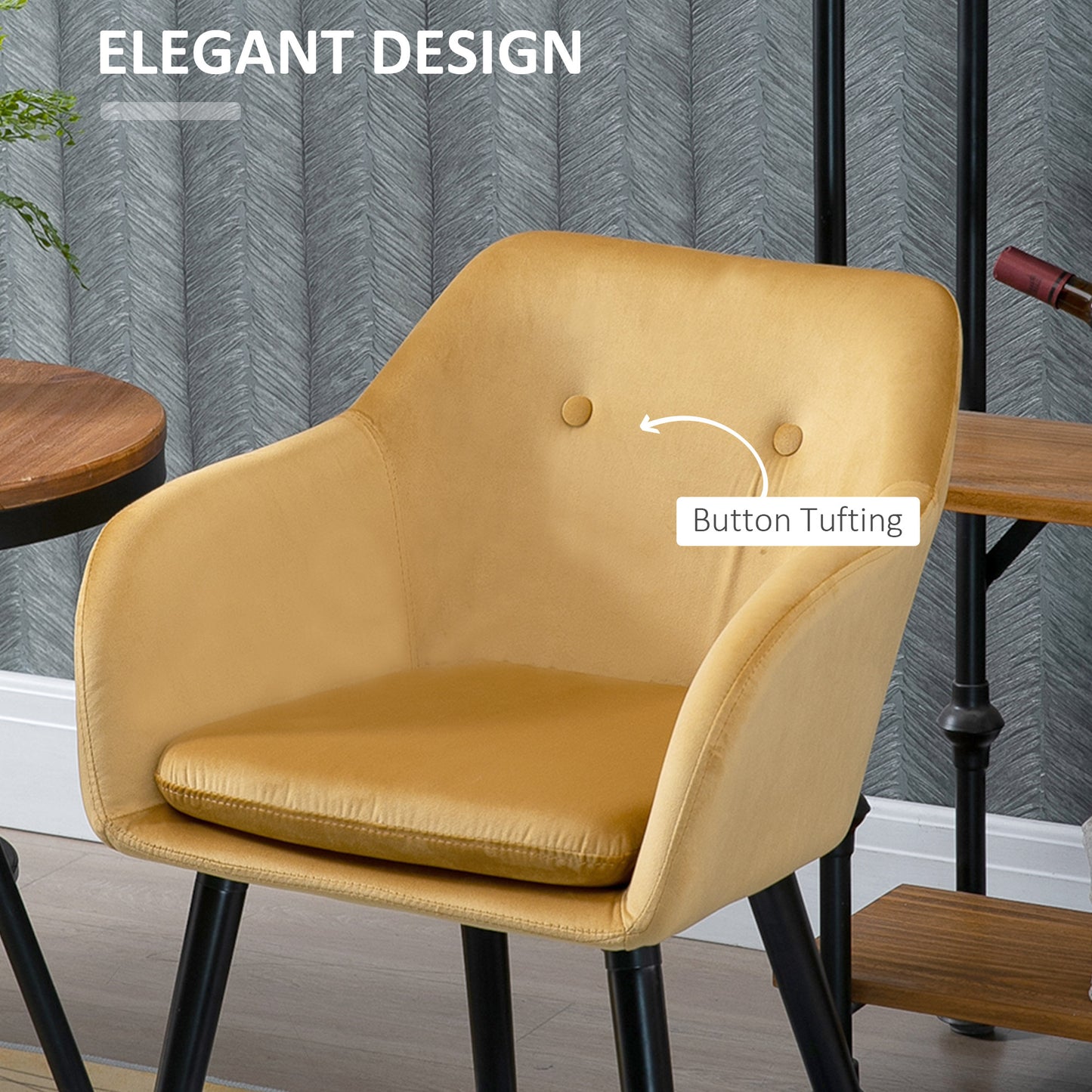 Upholstered Velvet Fabric Bucket Seat Dining Armchair Set of 2 Yellow
