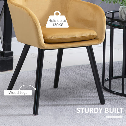 Upholstered Velvet Fabric Bucket Seat Dining Armchair Set of 2 Yellow