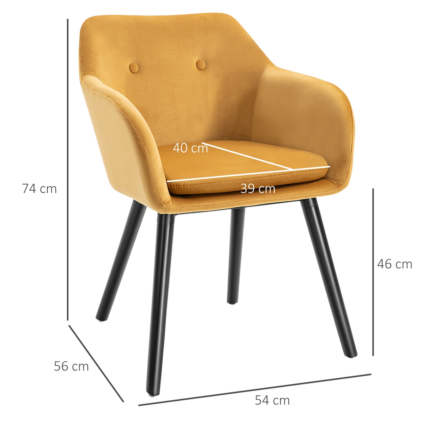 Upholstered Velvet Fabric Bucket Seat Dining Armchair Set of 2 Yellow