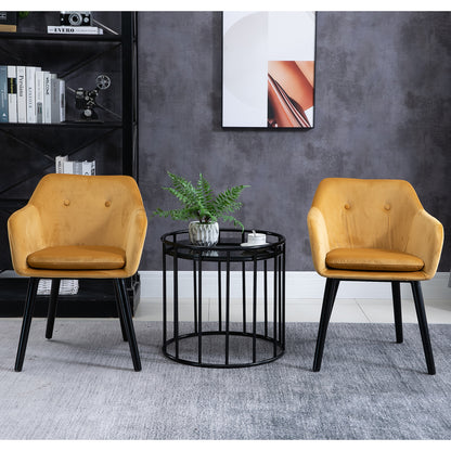 Upholstered Velvet Fabric Bucket Seat Dining Armchair Set of 2 Yellow