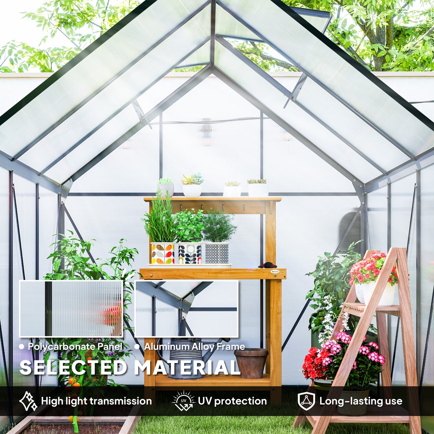Polycarbonate Walk-in Garden Greenhouse w/ Sliding Door Grey