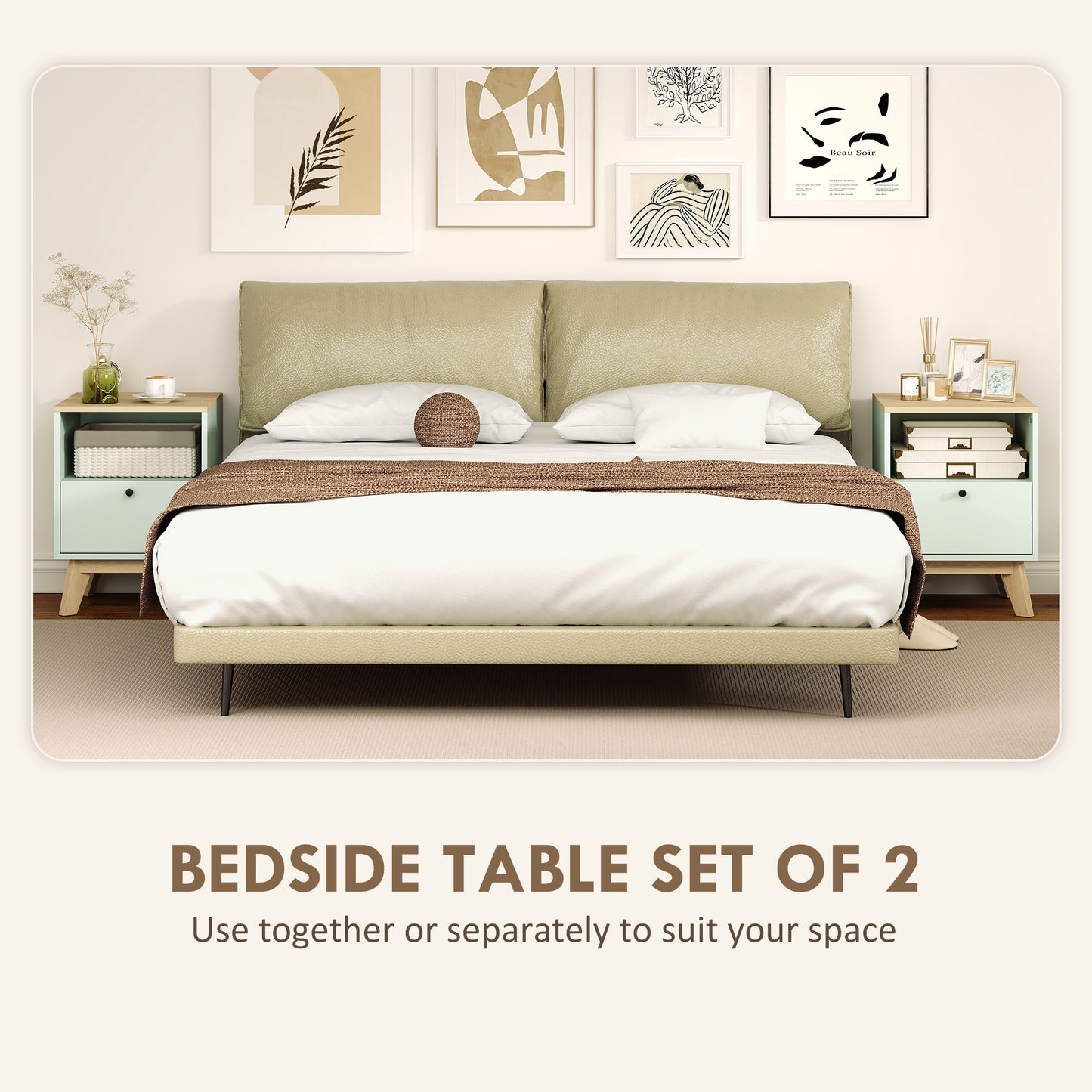 Modern Nightstand Set of 2, Bedside Table with Drawer and Open Shelf