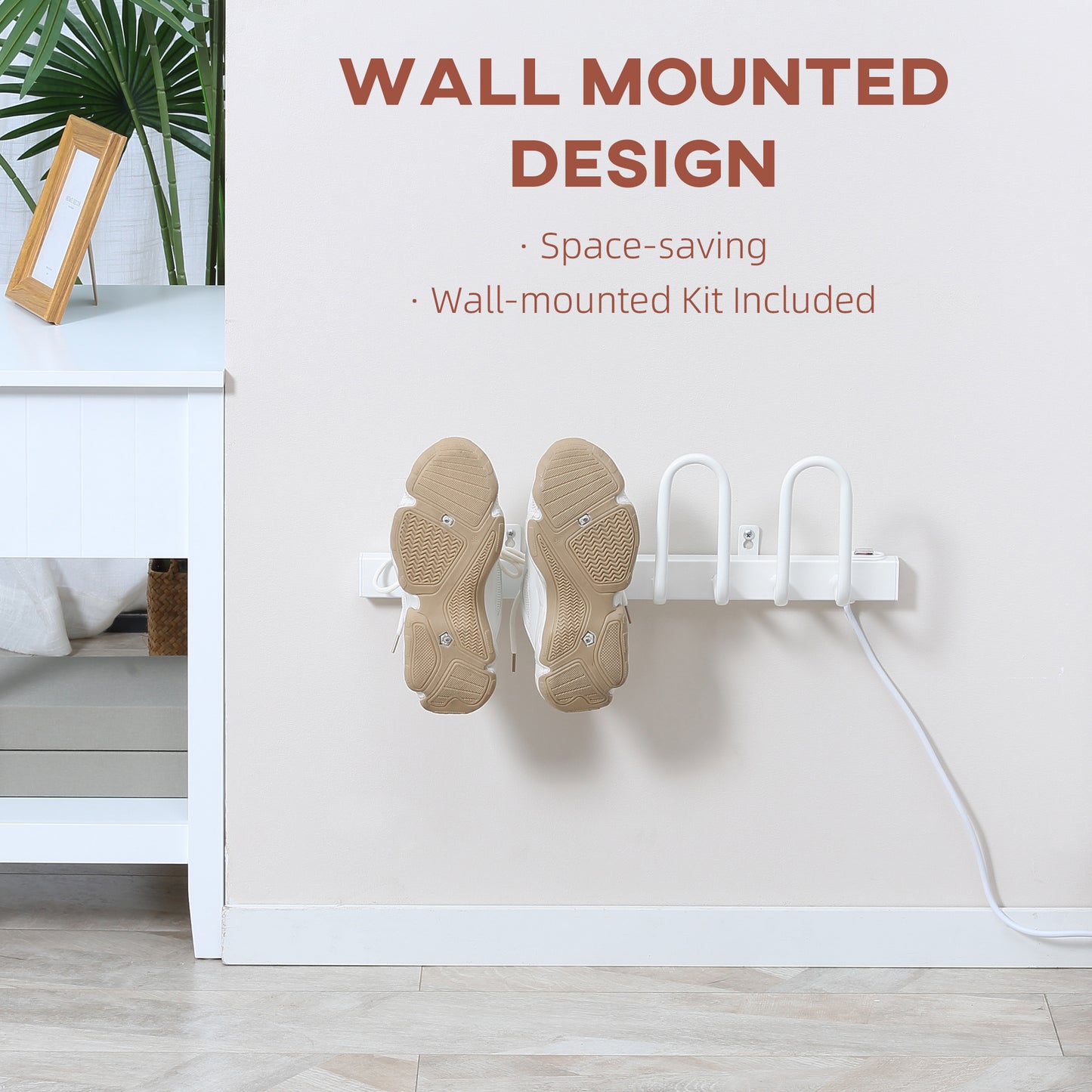 Wall Mounted Electric Shoe Dryer Shoe Warmers for Boots 2 Pairs White