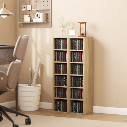 Set of 2 CD Storage Units DVD Shelf with Adjustable Shelves, Oak