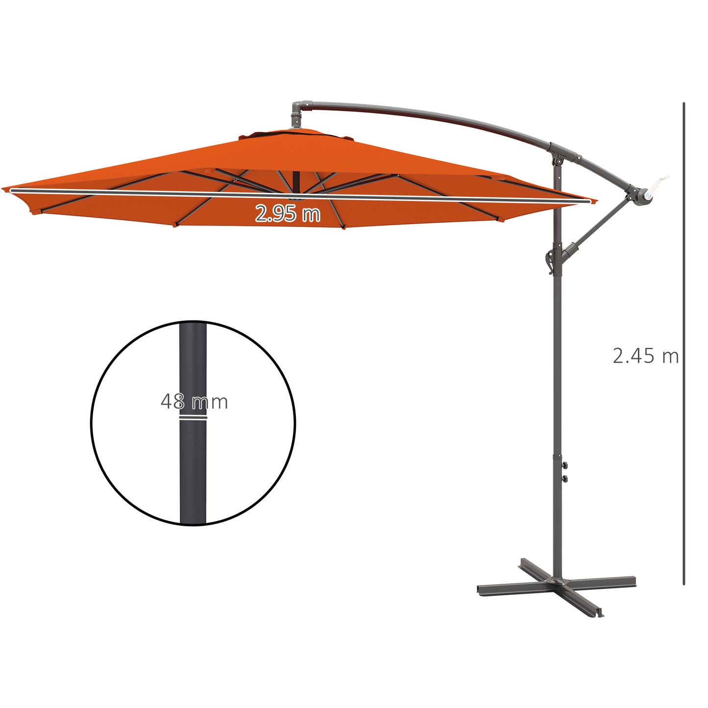3(m) Garden Banana Parasol Cantilever Umbrella w/ Base, Orange