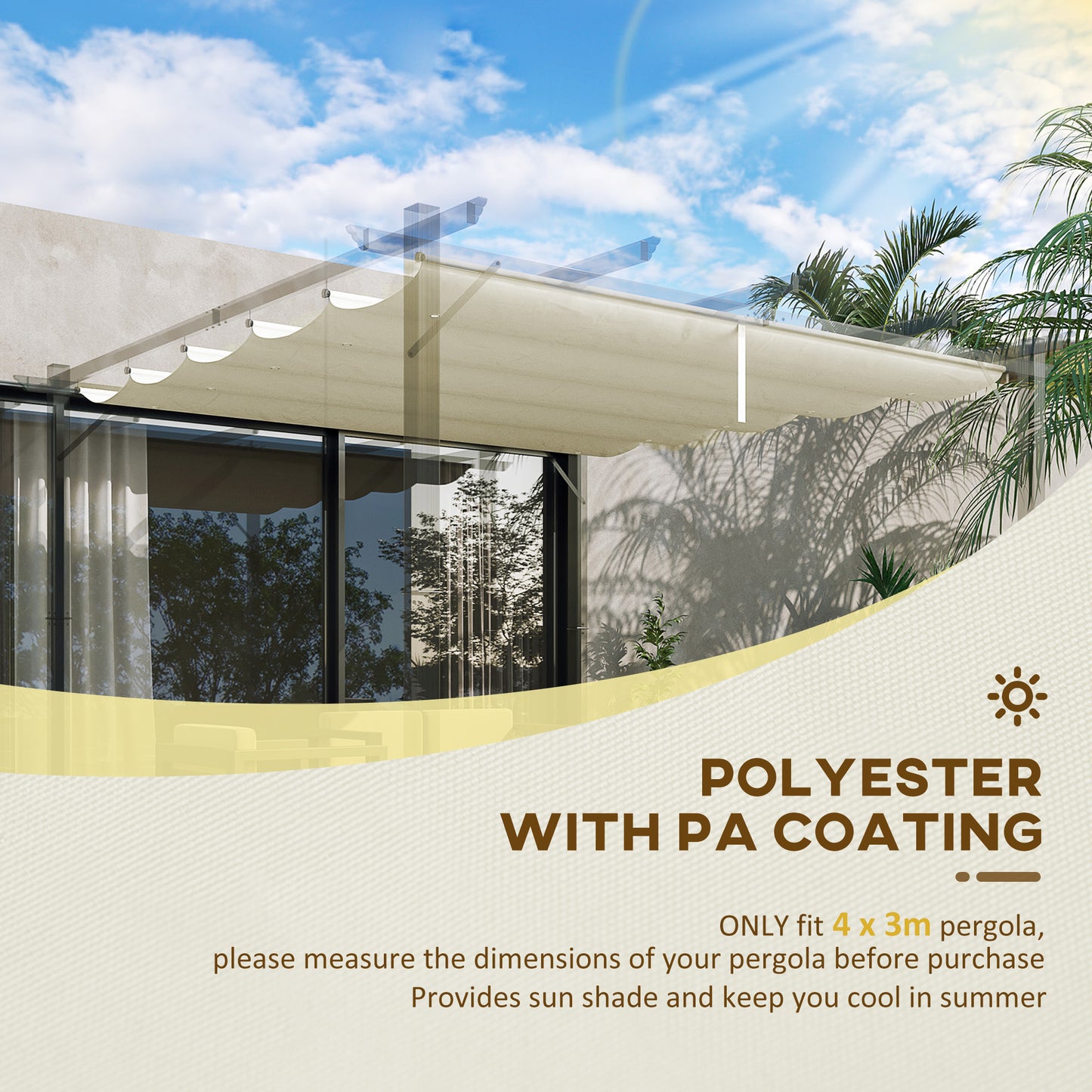 Pergola Shade Cover Replacement Canopy for 3 x 3(m) Pergola, Cream