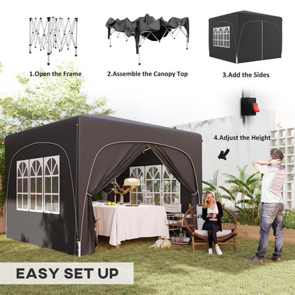 3 x 3(m) UPF50+ Pop Up Gazebo with Sides and Carry Bag, Black