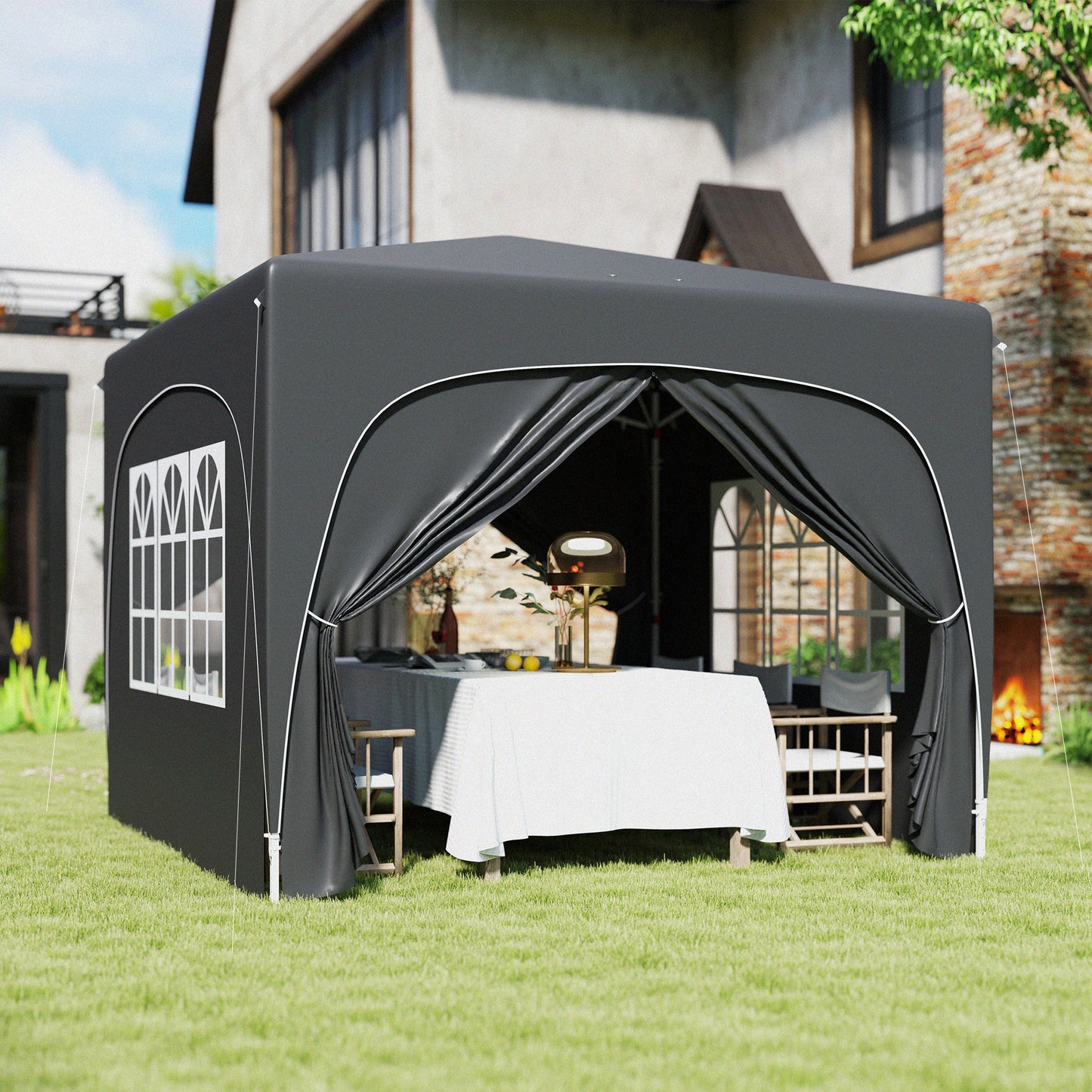3 x 3(m) UPF50+ Pop Up Gazebo with Sides and Carry Bag, Black
