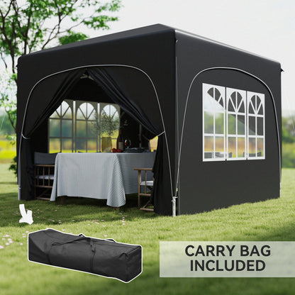 3 x 3(m) UPF50+ Pop Up Gazebo with Sides and Carry Bag, Black