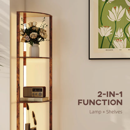 Corner Floor Lamp with Dimmable Warm White LED Light, Rustic Brown
