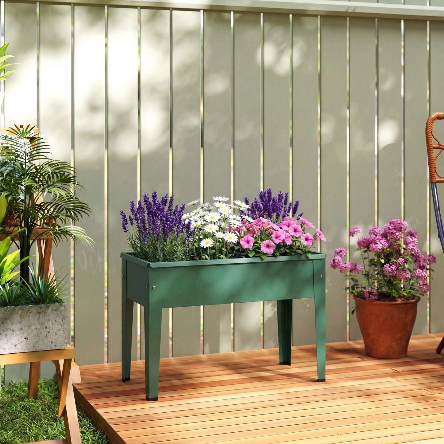 Raised Planter, Metal Raised Garden Bed on Legs with Drainage Hole
