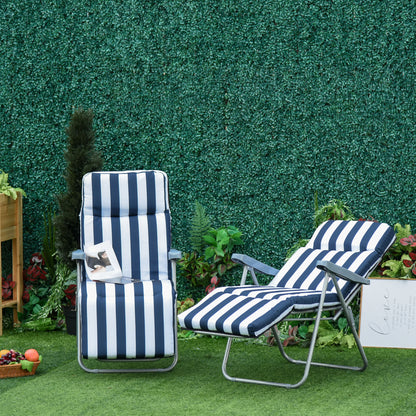 Set of 2 Garden Patio Outdoor Sun Reclining Loungers Folding Foldable Multi Position Relaxers Chairs with Cushions Fire Retardant Sponge