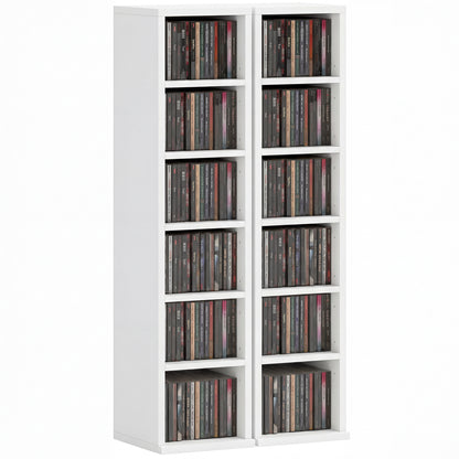 Set of 2 CD Storage Units DVD Shelf with Adjustable Shelves, White