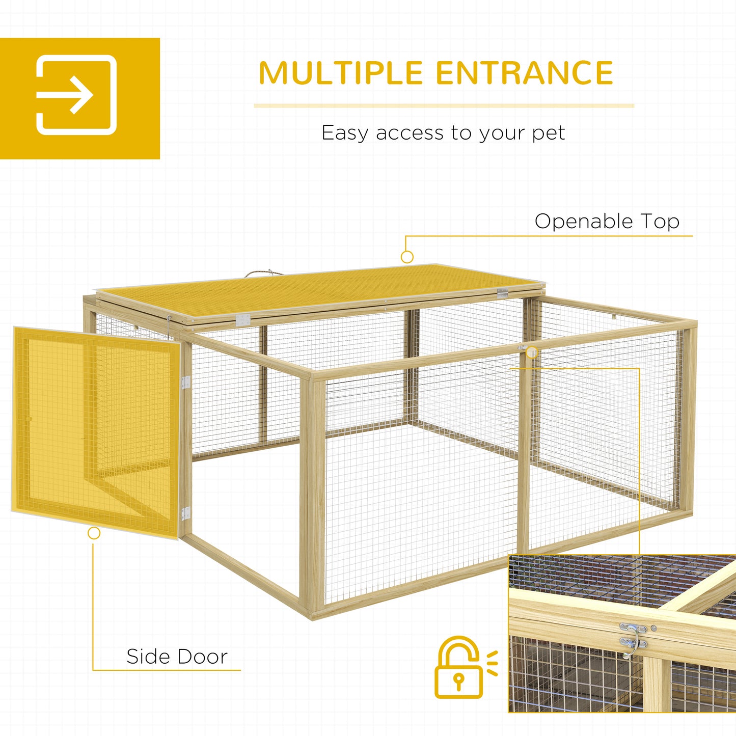 Rabbit Hutch, Folding Wooden Rabbit Run with Openable Top, Natural