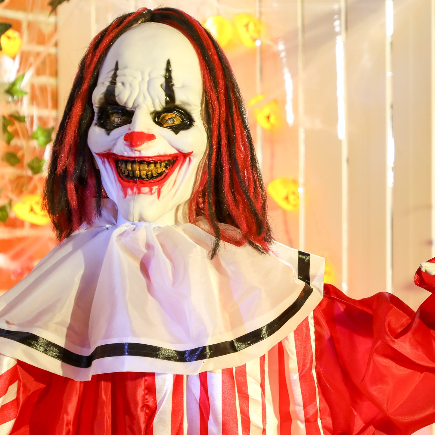 Sound Activated Halloween Animatronics Clown with Red Light Up Eyes