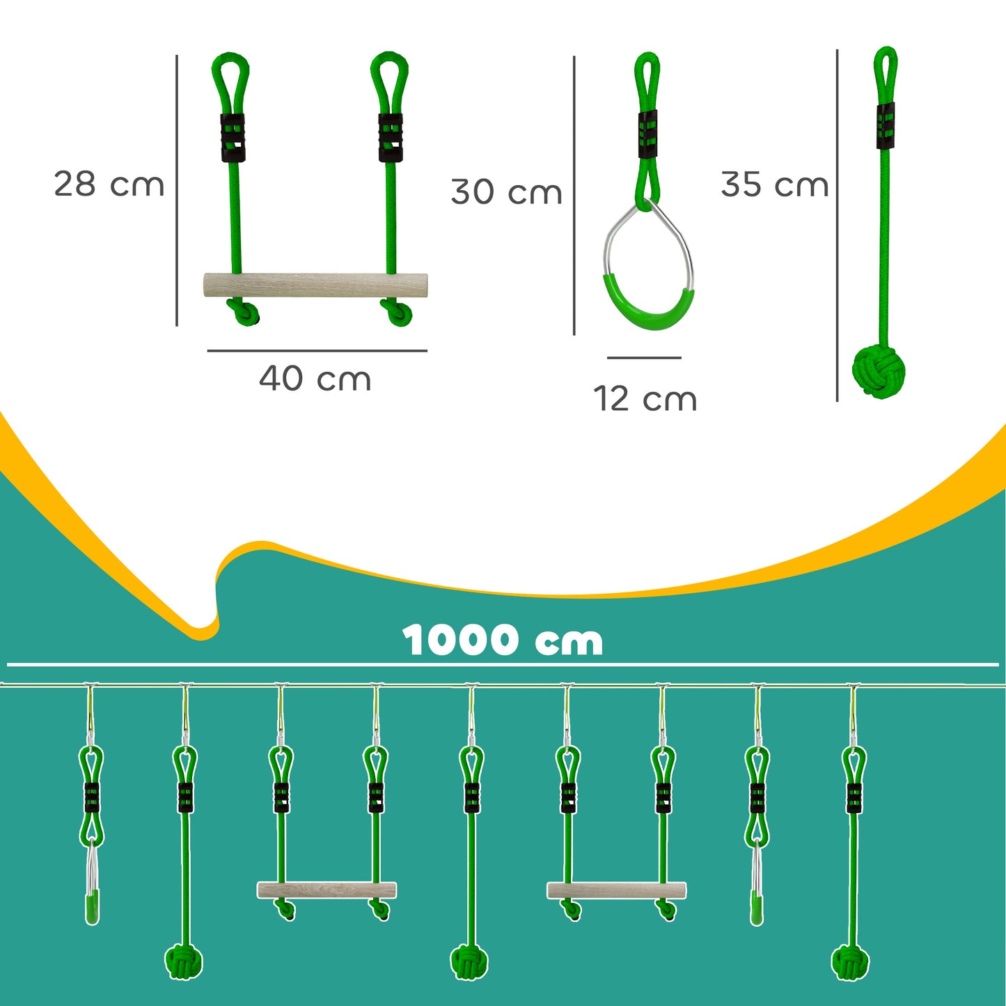 3 Piece Kids Zip Line Kit for Garden, 10m Length, Up to 50kg
