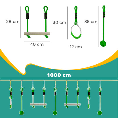 3 Piece Kids Zip Line Kit for Garden, 10m Length, Up to 50kg