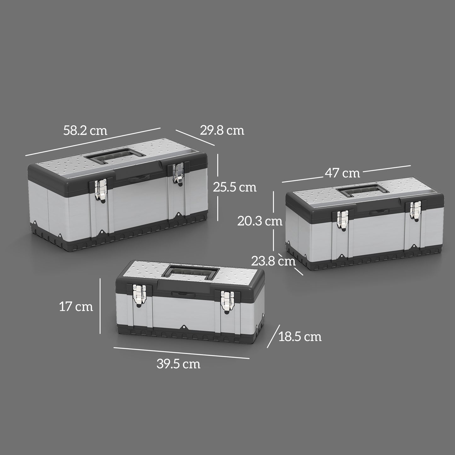 3 Pieces Tool Case Set, 23" 19" 16" Stainless Steel Tool Boxes