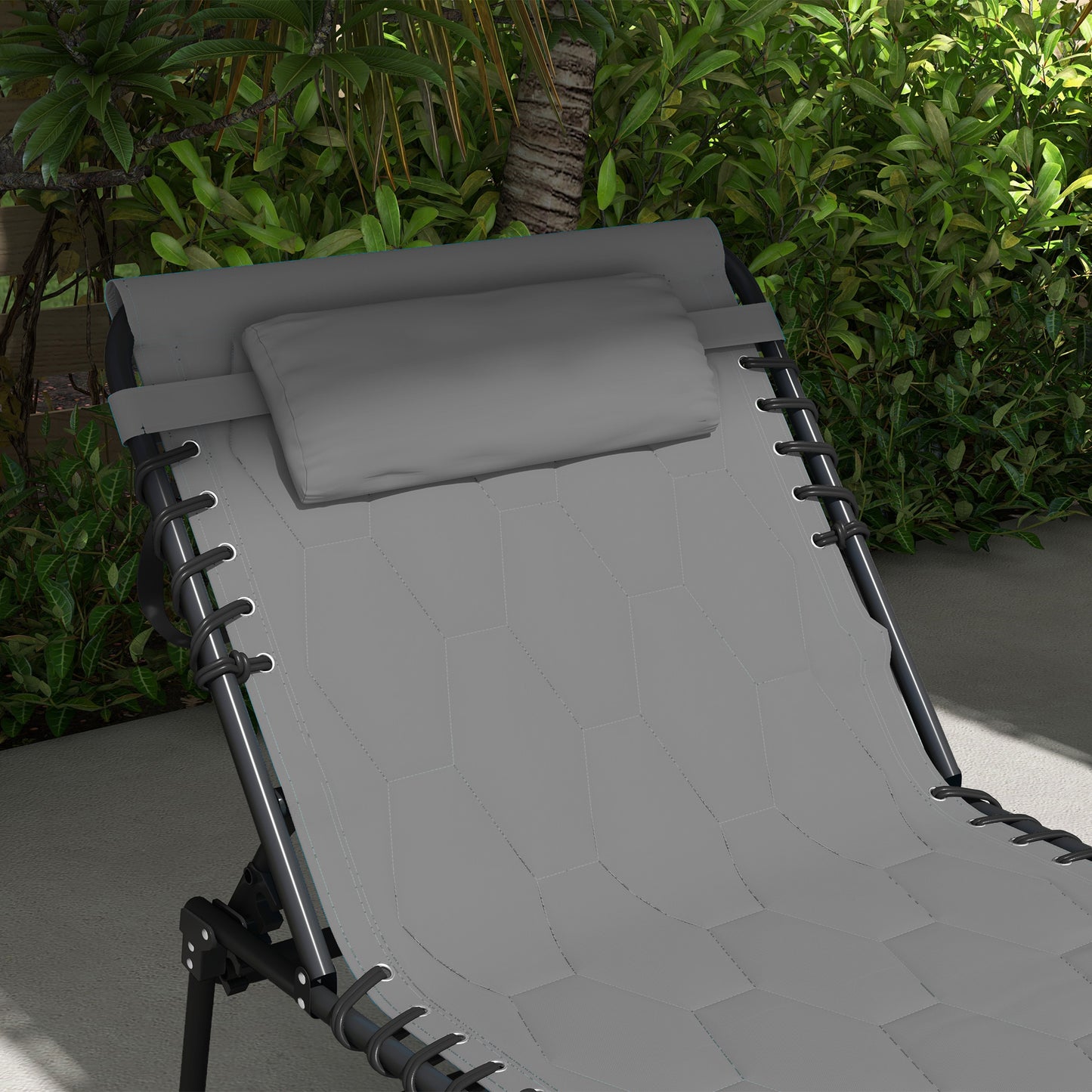 Foldable Sun Lounger Set with 5-level Reclining Back, Outdoor Tanning Chairs w/ Padded Seat, Outdoor Sun Loungers with Side Pocket