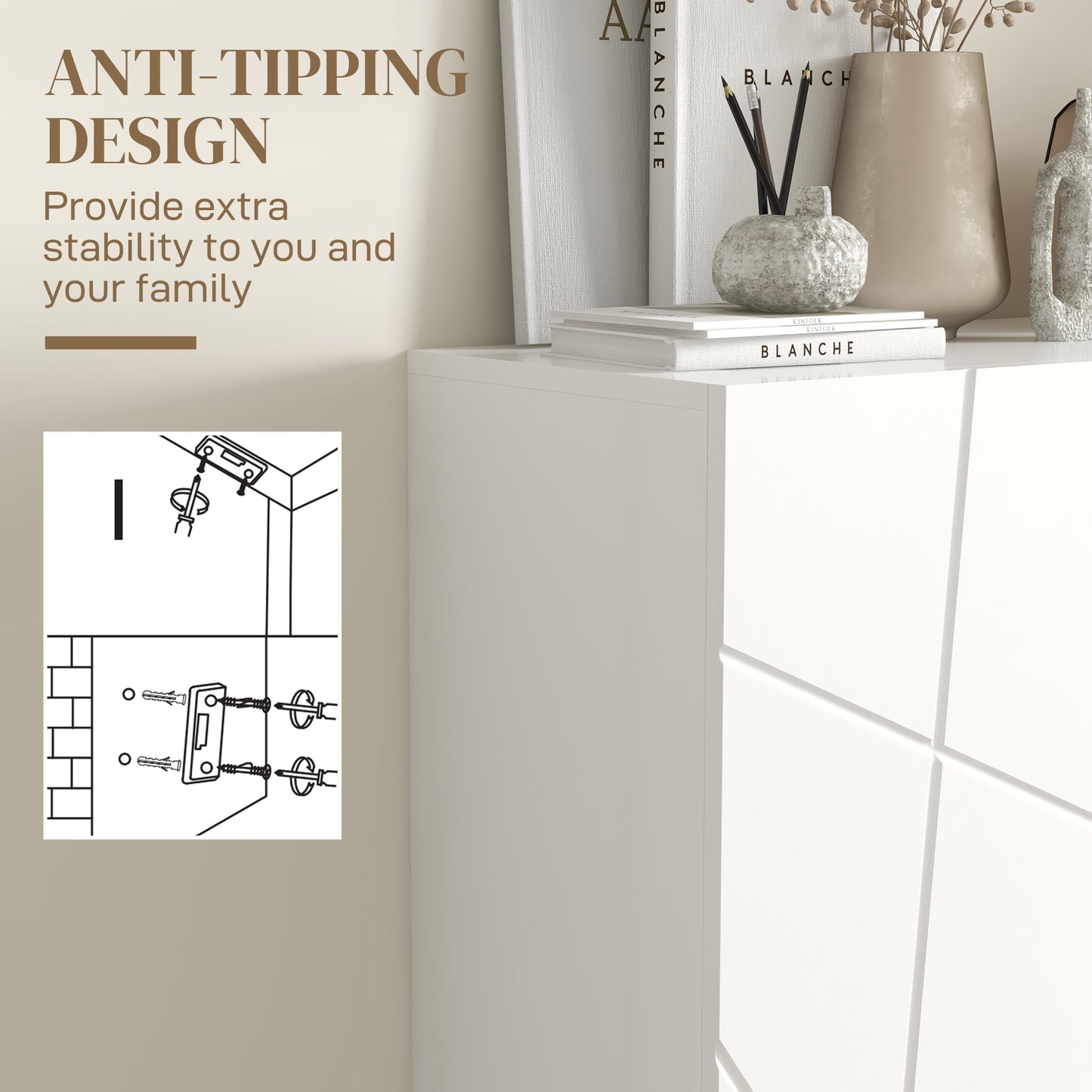 Shoe Storage Cabinet with Soft-Close Hinges and Adjust Shelves, White