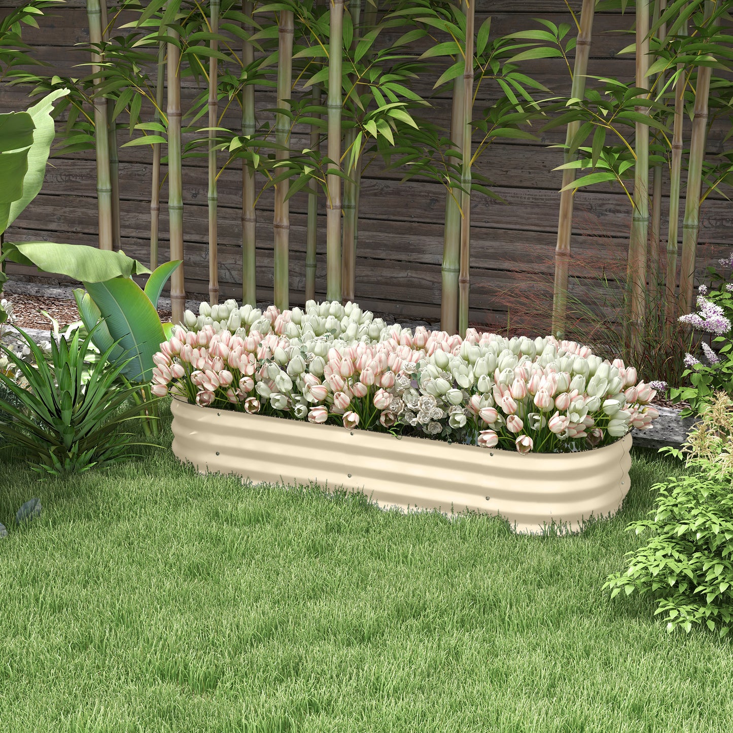 Galvanised Raised Garden Bed with Safety Edging, Cream White