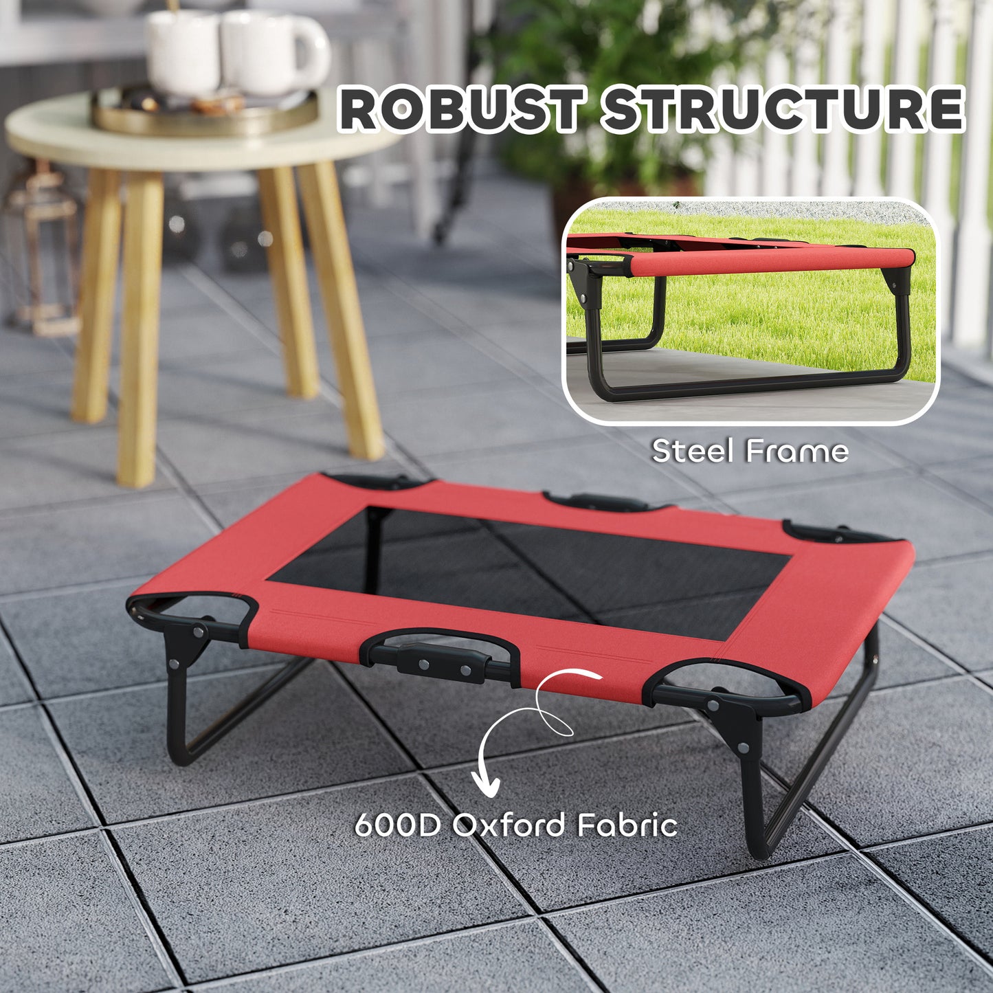 Raised Dog Bed with Breathable Mesh for S & M Dogs, Red