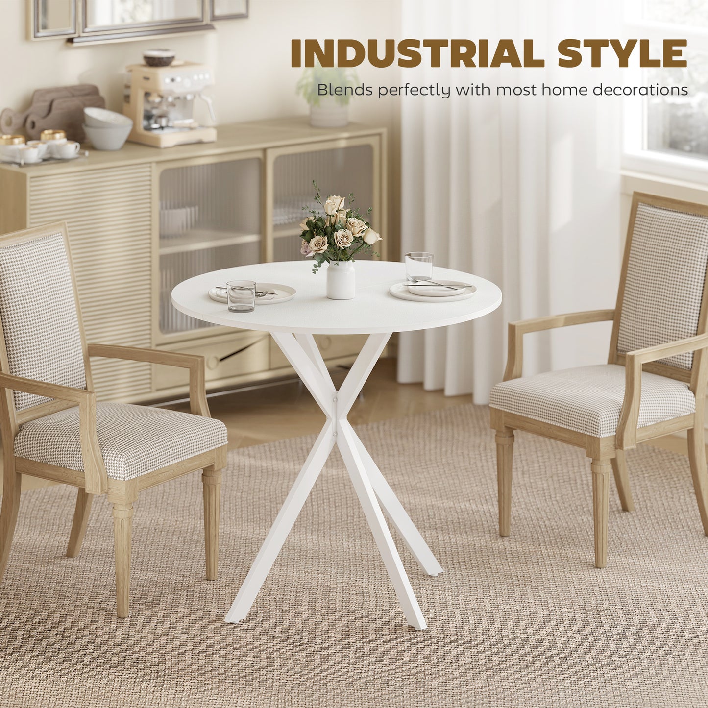 80cm Round Dining Table, Industrial Kitchen Table with Steel Legs