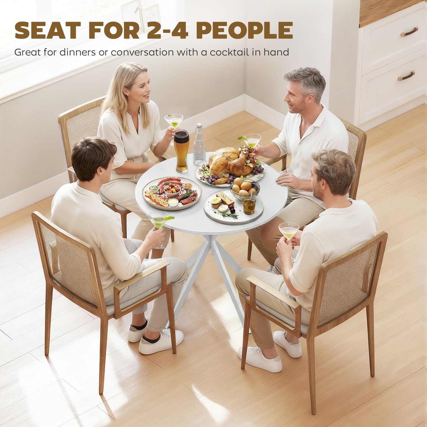 80cm Round Dining Table, Industrial Kitchen Table with Steel Legs