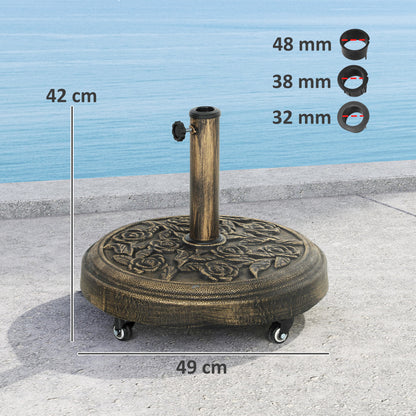 Parasol Base with Wheels, Floral Rose Pattern, Bronze