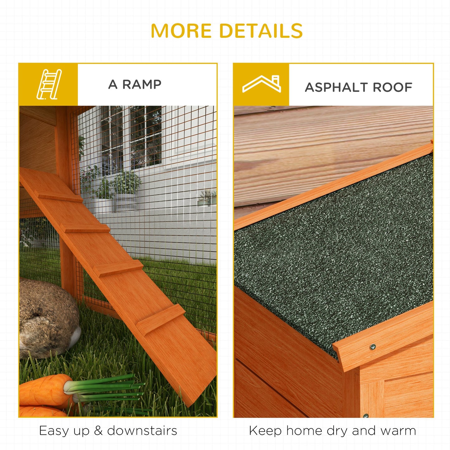 Wooden Rabbit Hutch with Run, Ramp, Slide-Out Tray