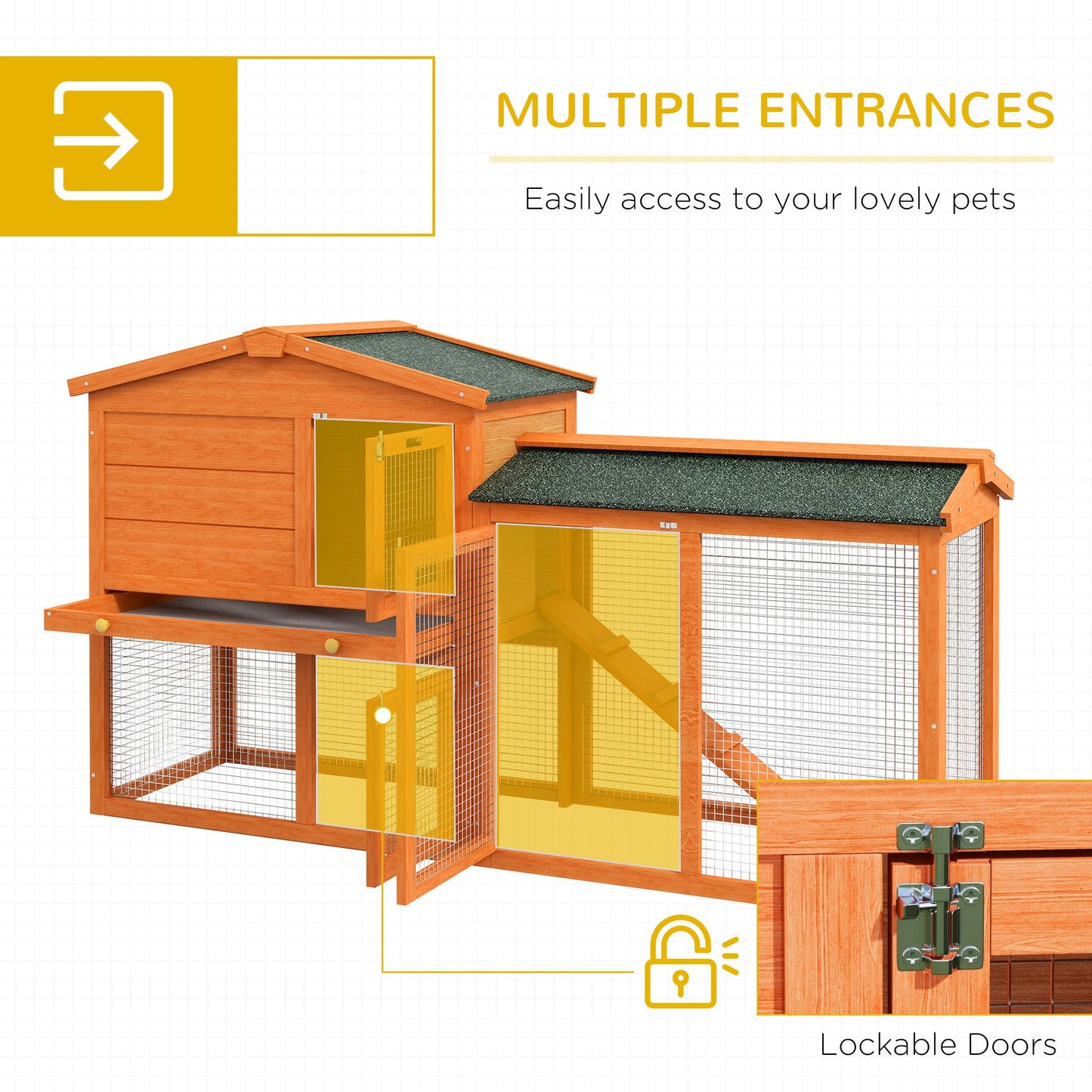 Wooden Rabbit Hutch with Run, Ramp, Slide-Out Tray