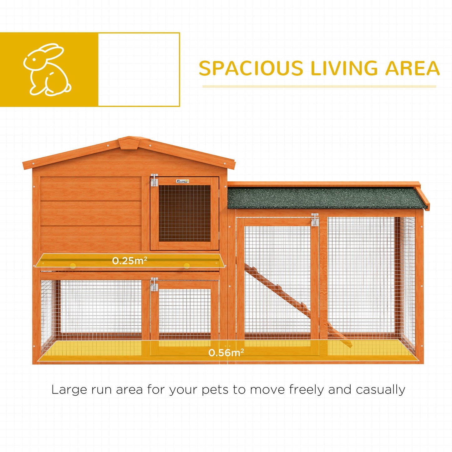 Wooden Rabbit Hutch with Run, Ramp, Slide-Out Tray