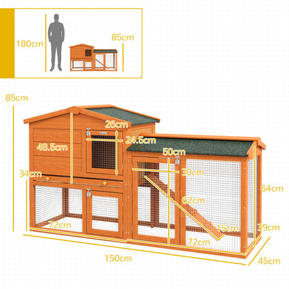 Wooden Rabbit Hutch with Run, Ramp, Slide-Out Tray