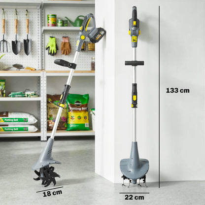 Cordless Tiller, 18V Garden Rotavator with 2 x 4Ah Batteries