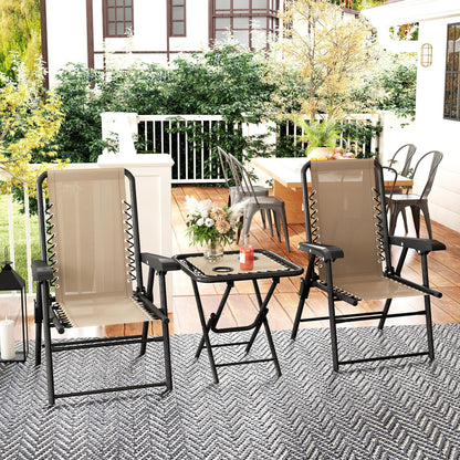 3 Pieces Folding Garden Bistro Set with Cup Holders, Khaki