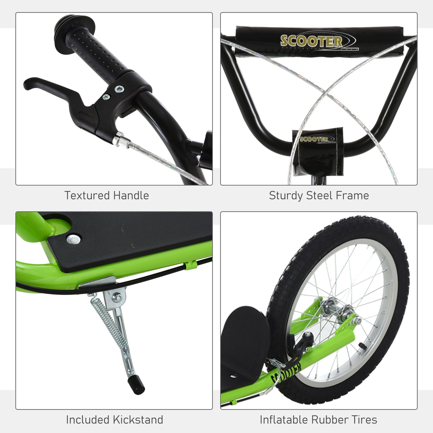 90-96cm Kids Kick Scooter w/ Adjustable Handlebar Inflatable Wheels Green