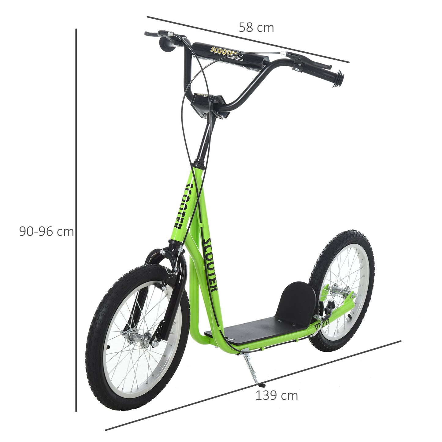 90-96cm Kids Kick Scooter w/ Adjustable Handlebar Inflatable Wheels Green