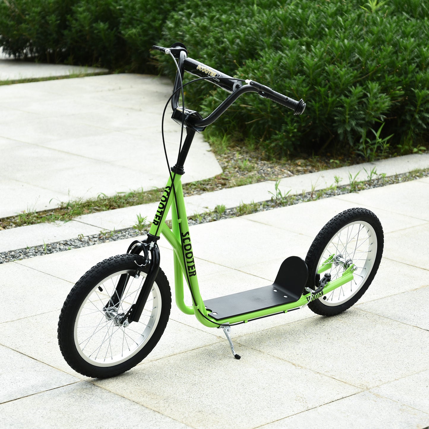 90-96cm Kids Kick Scooter w/ Adjustable Handlebar Inflatable Wheels Green
