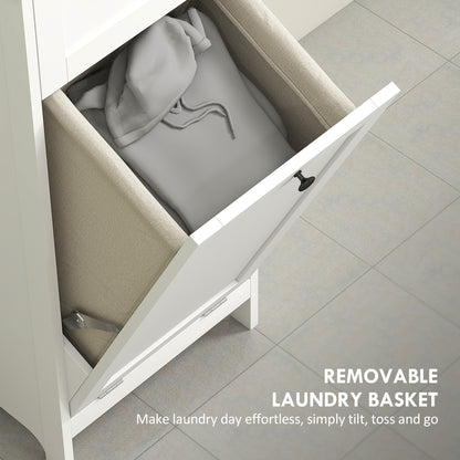 Slim Bathroom Storage Unit with Tilt-Out Laundry Cabinet Drawer White