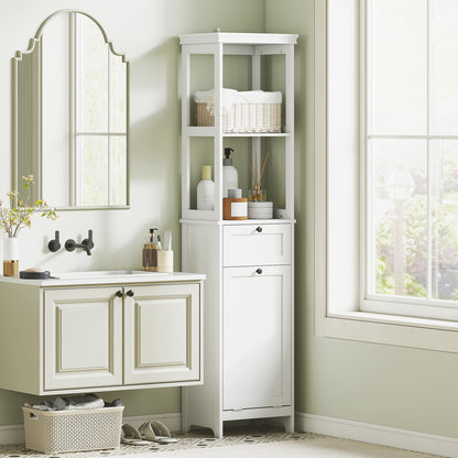 Slim Bathroom Storage Unit with Tilt-Out Laundry Cabinet Drawer White