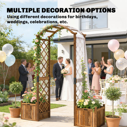 Wooden Garden Arch with 2 Planter Boxes, Decorative Garden Arbor